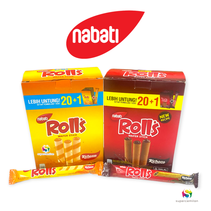 Nabati Richeese Rolls Cheese / Chocolate Wafer Stick Keju (isi 20 pcs)