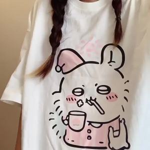 Anime Usag Hachiware Summer Thin Pajamas Round Neck Loose Long-Sleeved Shirt and Pants Cute Cartoon Pattern Household Clothes2026