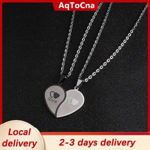 [COD] AqToCna Ship within 24 hours Couples Jewelry Heart Necklaces Couple Necklace Stainless Steel Engraved Love Pendants Necklace Valentines Day