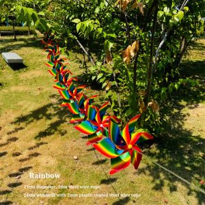 SKJK 10pcs Plastic 6 Leaves Pinwheels Handmade Colorful Striped Circular Wire Rope Windmill High Quality Outdoor DIY Decorational Pinwheel Yard and Garden