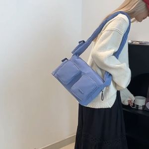 🇸🇬CF861 Korean Soft Nylon Shoulder Bag Women’s Cargo Crossbody Bag with Ruffled Scrunchie Strap - Multi-Pocket Sling Bag