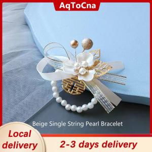 [COD] AqToCna Ship within 24 hours Exquisite Wedding Supplies Fashion Bride Pearl Clover Wrist Flower Elegant Bridesmaid Wristband Jewelry Accessories Gifts