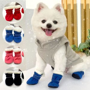 KZNAQQ 4pcs/set Thickened Dog Snow Boots Warm Non-slip Plush Dog Boots Puppy Shoe Cover Adjustable Pet Paw Protectors For Puppy Dogs