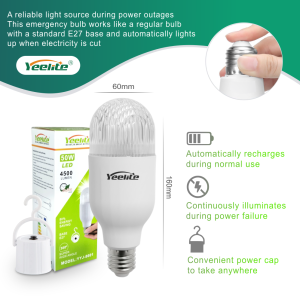 YEELITE Emergency Bulb 50W E27 Base Ultra Bright LED Bulb with 6500K Color Light 4500LM High Lumens Energy Saving Lamp