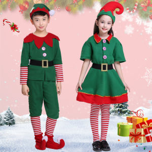 (Super Fan) (4-8 days delivery )Halloween Christma Santa Claus Elf Costume Kids Adult Family Matching Clothes New Year Outfit Girls Boys Santa Claus Cosplay
