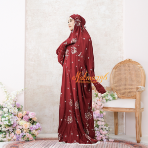elfatma786 - Mukena Terusan Dewasa Bordir Bunga Sakura Rayon Premium