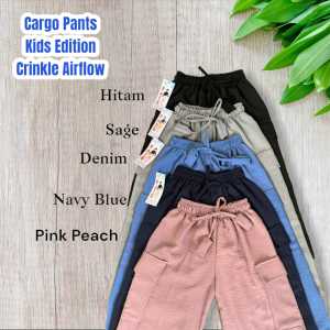 Kulot Crinkle Cargo Anak 3-10 Tahun Celana Kulot Cargo Tali Lonceng Anak Perempuan Terbaru