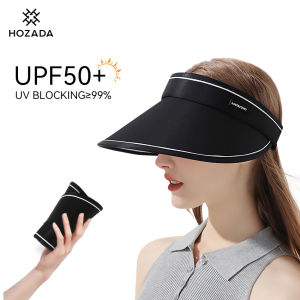 HOZADA Women Sun Cap Sun Visor Hat Foldable Empty Top Hat Casual Sport Sun Hats Portable Beach Cap Large Brim Cap Sun Protection Cap UV Protection Straw Hats With Windproof Rope for Outdoor Travel