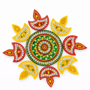Reusable Handcrafted Acrylic Rangoli Set with Studded Stones | 9-Piece Festive Floor Décor for Diwali & Festivals (Size - 8 Inch | 1 Set)