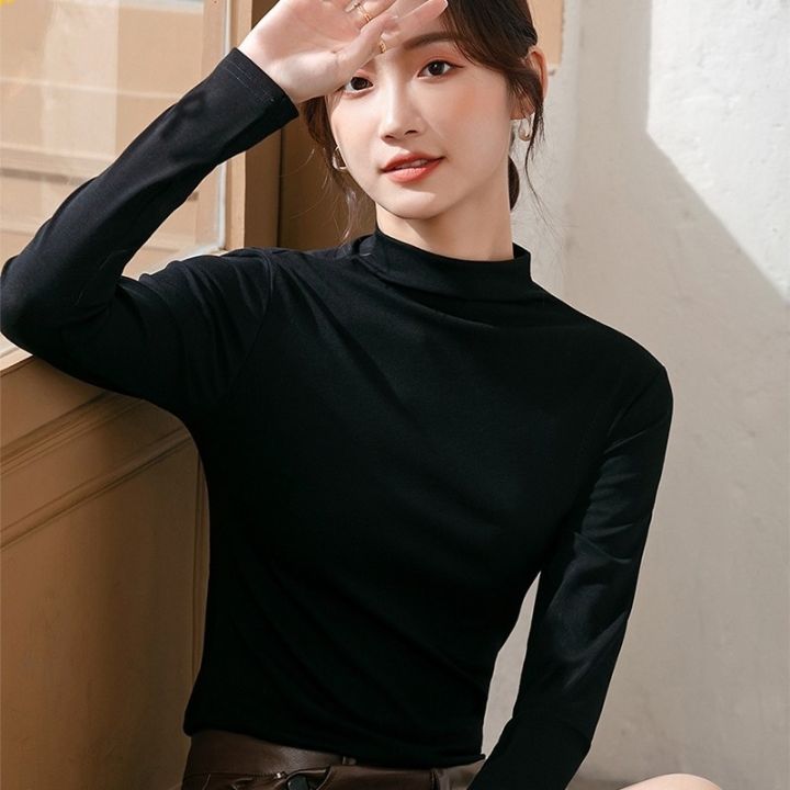 Korean version of pure cotton slim bottoming shirt women's long-sleeved  T-shirt half turtleneck top