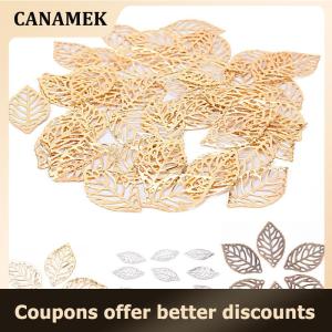 【 CANAMEK 】 50PCS Charm Filigree Hollow Leaves Pendant DIY Jewelry Making Leaves Metal Craft