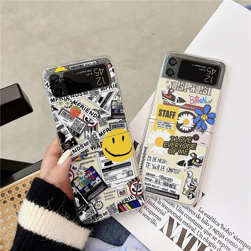 For Samsung Galaxy Z Flip 4 3 Case Cute Cartoon GD Smiley Phone