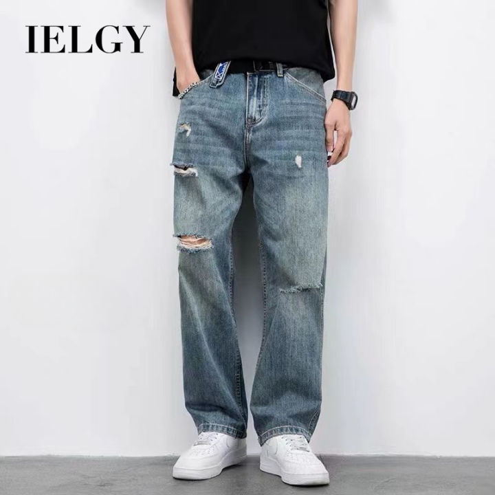 IELGY Summer New Ripped Men's Jeans Men's Loose Straight Pants