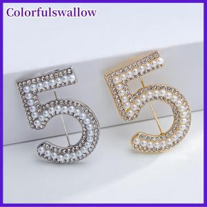 Colorfulswallow Thời trang Rhinestone ngọc trai số 5 trâm cài cho phụ nữ quần áo áo trang sức phụ kiện Quà Tặng