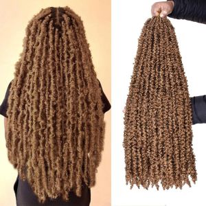 BEAUTYLADIES 24 Strands 22 Inch Butterfly Faux Locs Crochet Hair Soft Distressed Synthetic Dreadlock Extension Fluffy Natural Twisted Boho Locs Braiding Hair for Senegalese