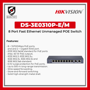 HIKVISION DS-3E0310P-E/M 8 Port Fast Ethernet Unmanaged POE Switch