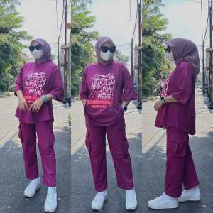 Oneset celana CARGO Bahan atasan dan celana 100% Cotton Combad 20s Sablon full Print HQ