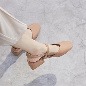 [Free Shipping] Womens Summer Mid-Heel Sandals New Korean Style Versatile Student Retro Chunky Heel Single Strap Shoes
