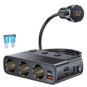 Vaorlo 7 trong 1 bộ sạc xe hơi 3 Splitter 3 USB với pd30w/QC 3.0 sạc (1m cáp) 128W 12V/24V chuyển đổi độc lập DC Outlet xe sạc cho mọi loại xe thiết bị