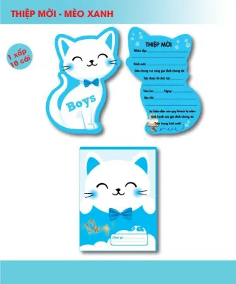 MẪU MỚI 2024 - Combo 10 Thiệp Mời Sinh Nhật Thôi Nôi Cho Bé Chủ Đề Mèo Dễ Thương Chất Liệu Giấy Cao Cấp