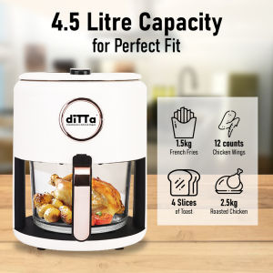 DITTA Air Fryers 1200W 4.5L Home Panoramic 360° Visual Window & 360°Hot Air Multi-functional Intelligent Air Fryers