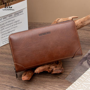 LouisWill Mens Long Wallet Soft PU Long Purse Multi-Functional Large Capacity Double Zipper Pocket Wallet Multi-Card Position ID Credit Cards Holders Vintage Leather PU Coin Bag Business Wallets