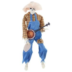Unique Halloween Skeleton Banjo Statue Feature Grids Pattern And Detailed Craftsmanship Ideal For Indoor Outdoors Holiday Displays