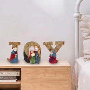 EO4MD 4Pcs/set Unique Christmas Manger Ornaments Classic Durable English Letters Statue Cartoon Decorative Nativity Figure Accessories Gift