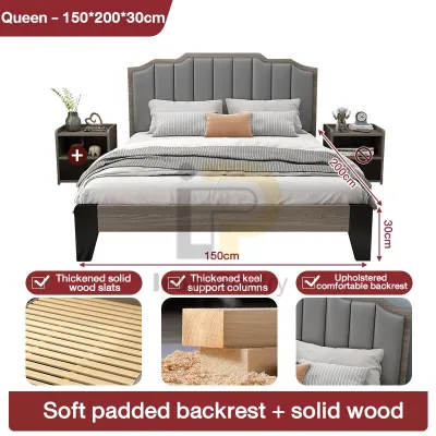 lron Poetry.PH Wooden Bed Frame With Soft Leather Headboard High Quality Heavy Duty Bed Frame Single/Queen/King