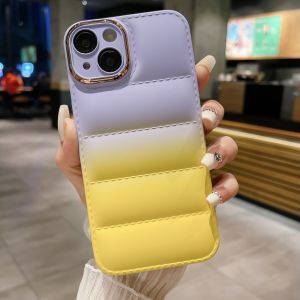 KISSCASE Gradient Skin Feeling Down Jacket Suitable For Iphone 14ProMax Case Metal Lens Camera Frame For Apple 14Plus 12/13 Phone Back Cover