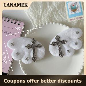 【 CANAMEK 】 Cute White Angel Wings Gothic Cross Hair Clip Subculture Y2k Hairpin Headwear Hair Accessory