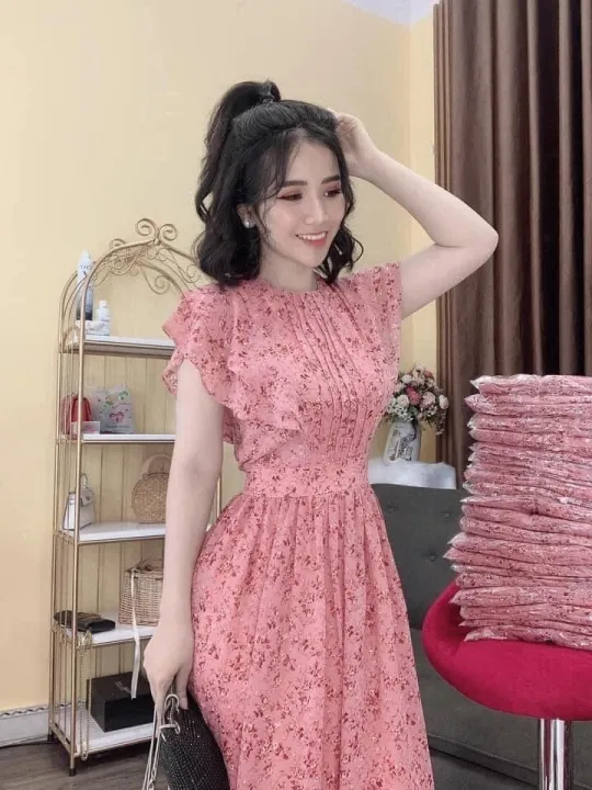 Váy đẹp💕FREESHIP💕Váy hoa nhí dáng dài cổ vuông xẻ tà xinh xắn | Shopee  Việt Nam