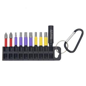 Multipurpose Industrial Strength 10Pcs Steel Screwdriver Bits Set With Storage Rack And Portable Carabiner Attachment