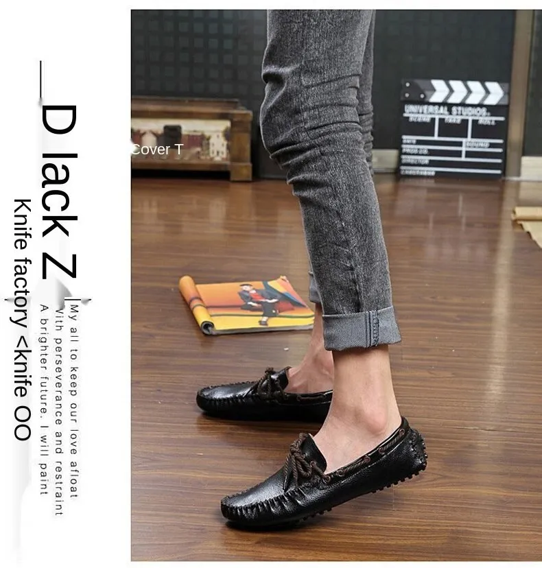 Black Loafers/ Slip Ons Leather Casual Shoes Men Breathable Cow