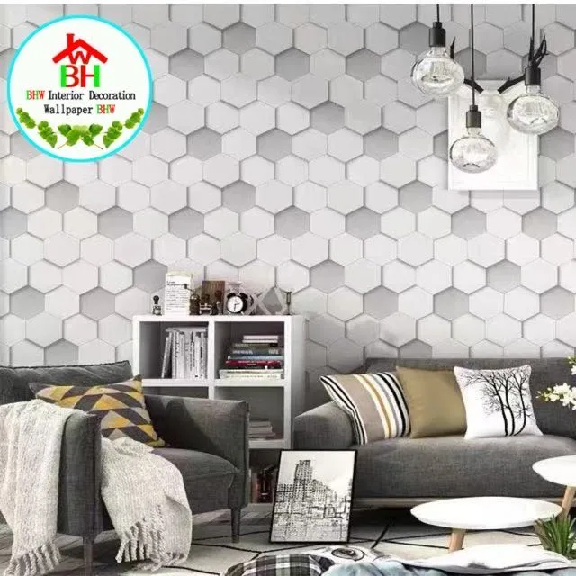 BHW Wallpaper Silver Gray Geometric Hexagon Design PVC Quality Self  Adhesive Waterproof Wall Sticker Decor Decoration Paper Design For Closet  Cabinet