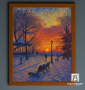 Tranh Nghệ thuật "Bình Minh Trên Tuyết" VIETSMART ART - Acrylic trên toan vải 45 x 60cm