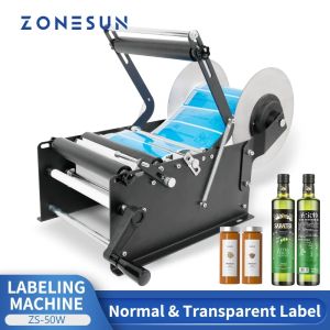 ZONESUN ZS-50W Manual Labeling Machine Round Water Wine Bottle Jar Packaging Vial Can Jar Label Sticker Tool Juice Cosmetics