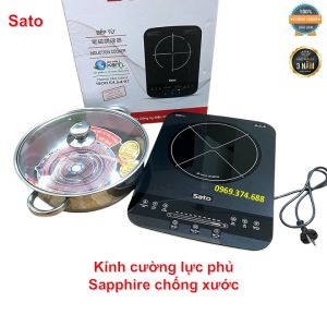 Bếp từ đơn chính hãng Sato Nhật Bản BT042 mặt kính Sapphire chống xước-cảm ứng kèm nồi Innox 304 dày 5 lớp chống dính