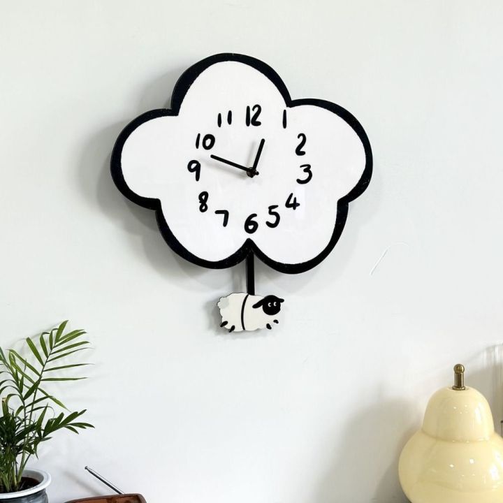 ITEFUG Cute Cloud Sheep Clock Cartoon Mute Swing Wall Clock Art ...