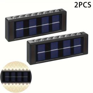 MECOME 2pcs 16 LED Solar Lights Up and Down Lighting White Warm Light Ambient Wall Lights High Quality Convex Mirror Wall Washer Light Outdoor