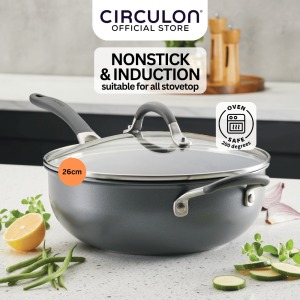 Circulon ScratchDefense A1 Series Nonstick Induction Cookware Covered Chefs Pan with Helper Handle - 26cm