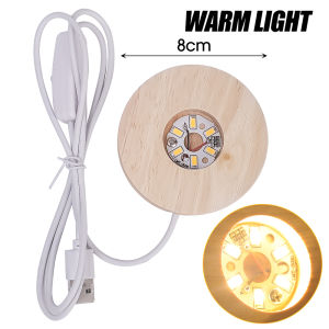 Wooden LED Display Base Light Luminous USB Lamp Holder for Crystal Ball Glass Resin Art Ornament Stand Decor Kids Gifts