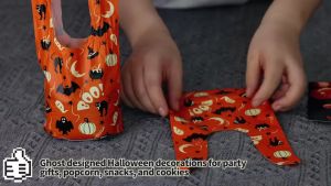 50/100Pcs Plastic Halloween Candy Bags for Halloween Trick or Treat Gift Snack and Cookie with Pumpkin Ghost Zombie