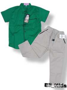 Kemeja Anak laki-laki plus celana cinos premium hijau botol stelan kemeja anak usia 0-12 tahun