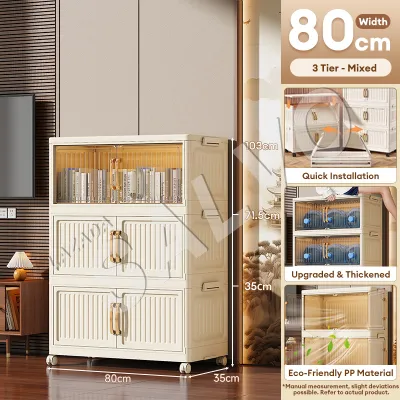 SALVO Foldable Flip Top Storage Cabinet Durable Drawer Cabinet Home Organizer With Wheels Plastic Durabox Wardrobe Organisers