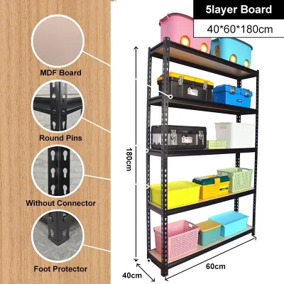 4/5 Tier Boltless Rack Besi Adjustable Rak Dapur Rack Shelf Storage Rak Metal Rack Rak Besi Bertingkat Home Kitchen Store Storage Rack Warehouse