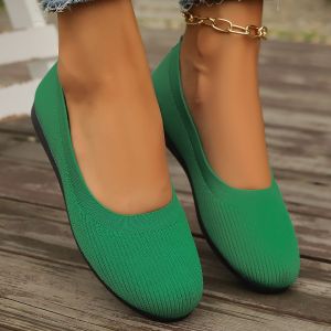 Free Shipping Plus-Size 2026 Spring New Collection: Flat Round-Toe Slip-On Shallow-Mouth Mom Shoes Knitted Fashionable And Versatile
