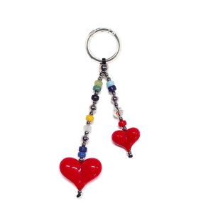 BG9T Colorful Beads Bag Charm Keychain Double Heart Shape Handmade Car Keychain Decoration Trendy Beads Chain Keyring Bags Keys Decoration