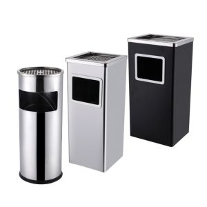 【Local inventory】High Quality Stainless Ashtray Round Trash Bin with Bucket Inside Waste Bin Cigarette Ashtray Bin