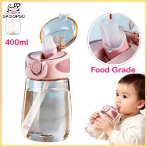 SKISOPGO 400ML Kids Straw Cup Portable Drinking Cup Food-Grade Silicone Straw Training Leak Proof Water Cup